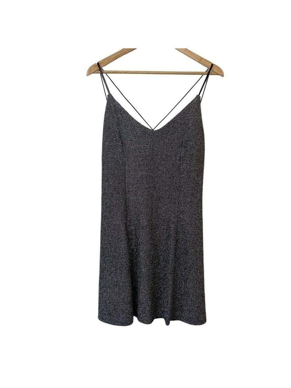 Divided H&M Sparkly Slip Dress Sz Large Silver Black Strappy Sexy Cocktail Party